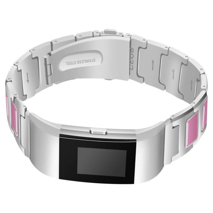 Fb.m52.ss.13 Stainless Steel Bangle W Pink Ceramic Bracelet In Silver