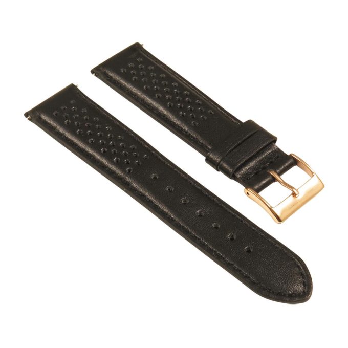 St22.1.1.rg Angle Black Perforated Rally Strap With Rose Gold Buckle