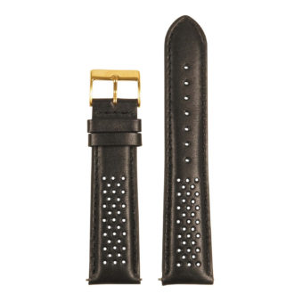 St22.1.1.yg Up Black Perforated Rally Strap With Yellow Gold Buckle