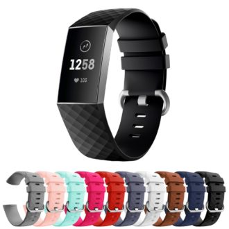 Fb.r32.1 Gallery Black Silicone Rubber Replacement Watch Band Strap For Fitbit Charge 3