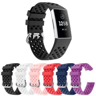 Fb.r33.1 Gallery Black Perforated Silicone Rubber Replacement Watch Band Strap For Fitbit Charge 3
