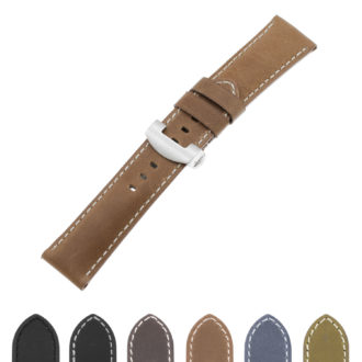 Ps3.3.bs Gallery Classic Cigar Salvage Leather Panerai Watch Band Strap With Brushed Silver Deployant Clasp