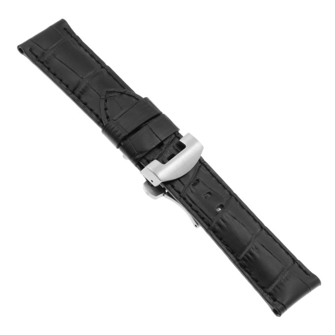 Ps4.1.1.bs Main Black (Black Stitching) Croc Leather Panerai Watch Band Strap With Brushed Silver Deployant Clasp