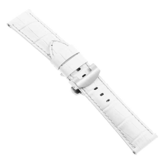 Ps4.22.bs Main White Croc Leather Panerai Watch Band Strap With Brushed Silver Deployant Clasp
