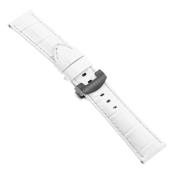 Ps4.22.mb Main White Croc Leather Panerai Watch Band Strap With Black Deployant Clasp
