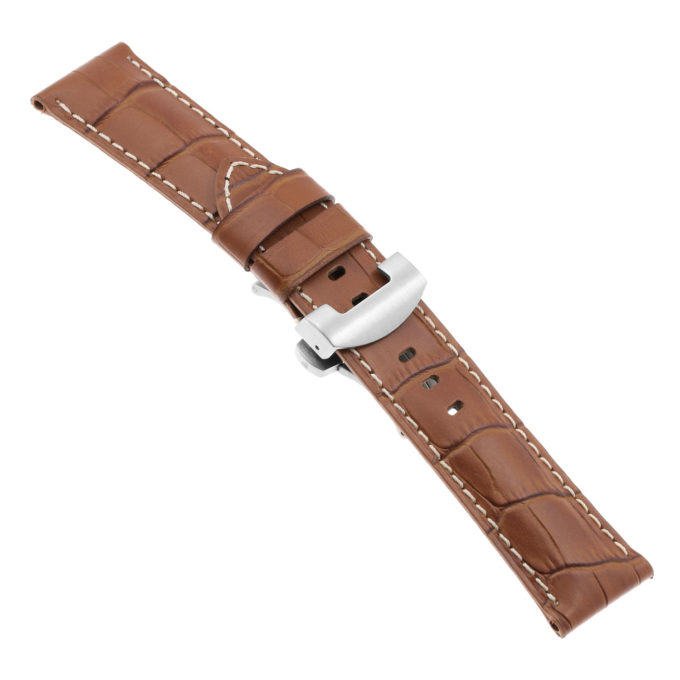 Ps4.3.bs Main Rust Croc Leather Panerai Watch Band Strap With Brushed Silver Deployant Clasp
