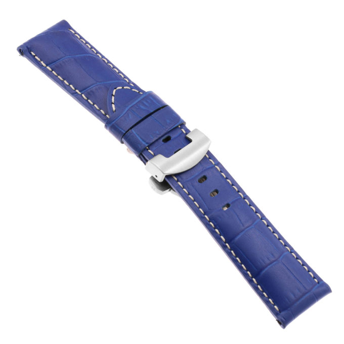 Ps4.5.bs Main Blue Croc Leather Panerai Watch Band Strap With Brushed Silver Deployant Clasp
