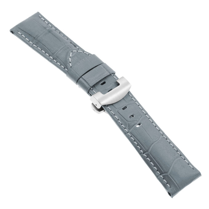 Ps4.7.bs Main Grey Croc Leather Panerai Watch Band Strap With Brushed Silver Deployant Clasp