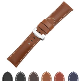 Ps5.3.ps Gallery Tan Smooth Leather Panerai Watch Band Strap With Polished Silver Deployant Clasp