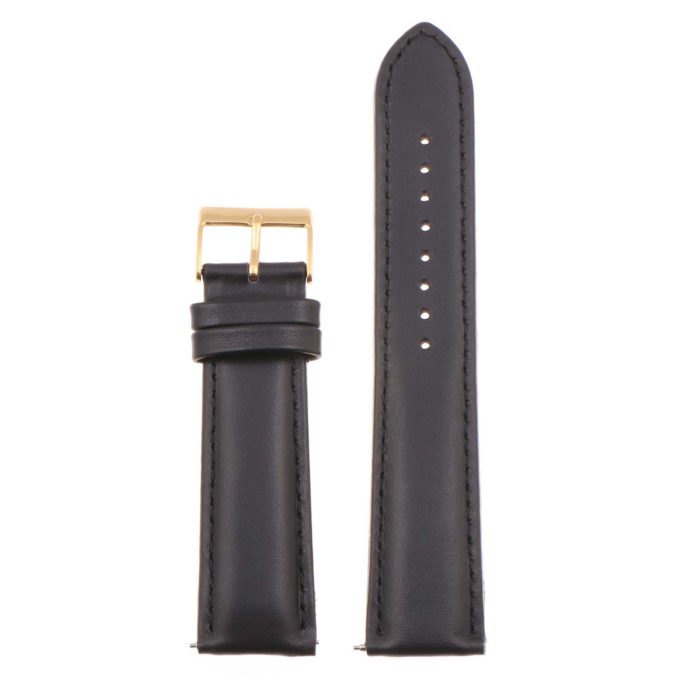 St18.1.1.yg Up Black (Yellow Gold Buckle) Padded Smooth Leather Watch Band Strap
