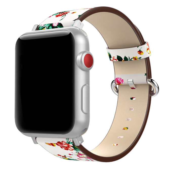 A.l11.22.6 Main White & Red StrapsCo Leather Watch Band Strap With Peonies Floral Pattern For Apple Watch Series 1234 38mm 40mm 42mm 44mm