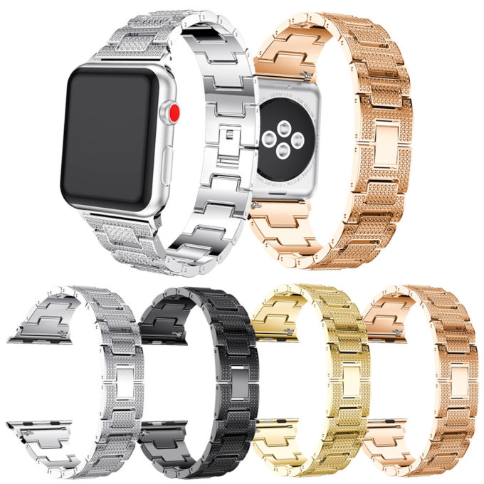 A.m15 All Colour StrapsCo Stainless Steel Link Watch Bracelet Band With Rhinestones For Apple Watch Series 1234 38mm 40mm 42mm 44mm