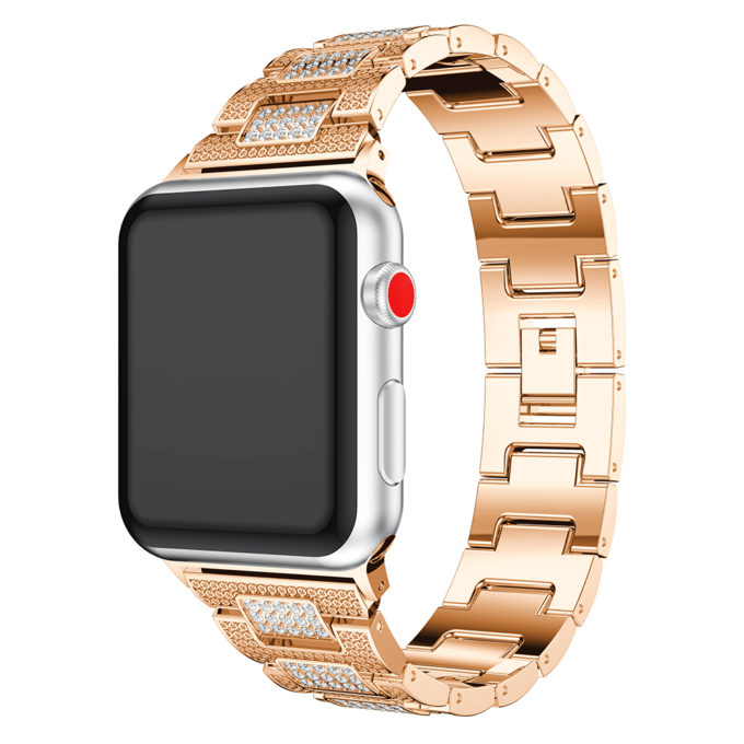 A.m15.rg Main Yellow Gold StrapsCo Stainless Steel Link Watch Bracelet Band With Rhinestones For Apple Watch Series 1234 38mm 40mm 42mm 44mm