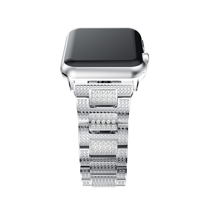 A.m15.ss Detail Silver StrapsCo Stainless Steel Link Watch Bracelet Band With Rhinestones For Apple Watch Series 1234 38mm 40mm 42mm 44mm