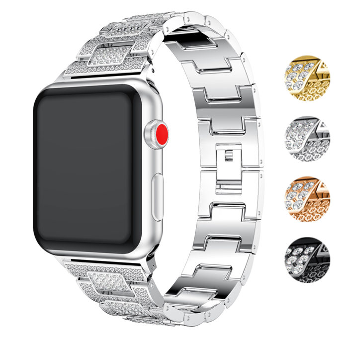 A.m15.ss Gallery Silver StrapsCo Stainless Steel Link Watch Bracelet Band With Rhinestones For Apple Watch Series 1234 38mm 40mm 42mm 44mm