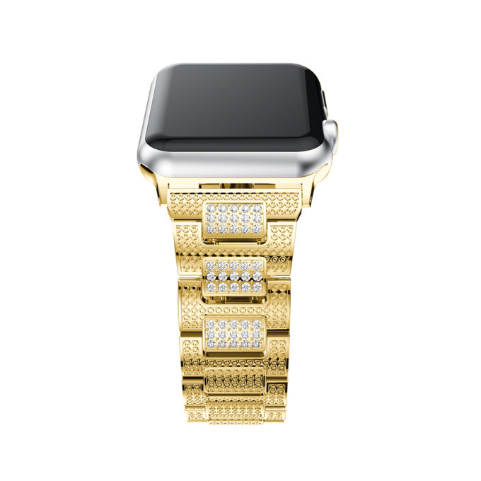 A.m15.yg Detail Yellow Gold StrapsCo Stainless Steel Link Watch Bracelet Band With Rhinestones For Apple Watch Series 1234 38mm 40mm 42mm 44mm