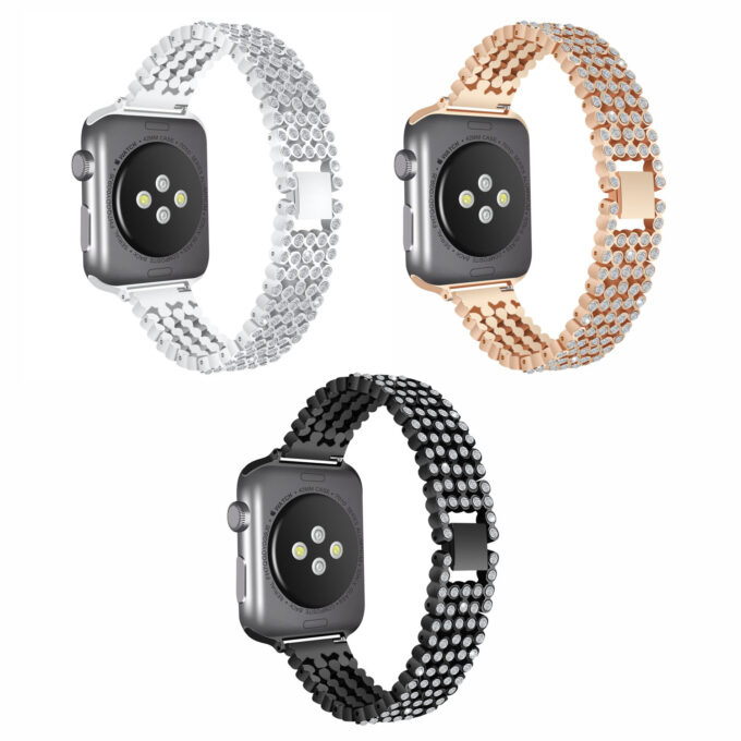 A.m16 All Colour StrapsCo Alloy Metal Link Watch Bracelet Band With Rhinestones For Apple Watch Series 1234 38mm 40mm 42mm 44mm