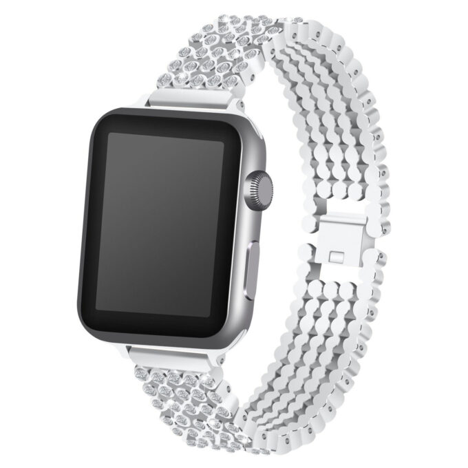 A.m16.ss Main Silver StrapsCo Alloy Metal Link Watch Bracelet Band With Rhinestones For Apple Watch Series 1234 38mm 40mm 42mm 44mm