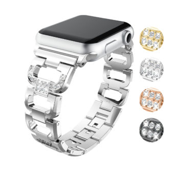 A.m17.ss Gallery Silver StrapsCo Alloy Metal Link Watch Bracelet Band Strap With Rhinestones For Apple Watch Series 1234 38mm 40mm 42mm 44mm