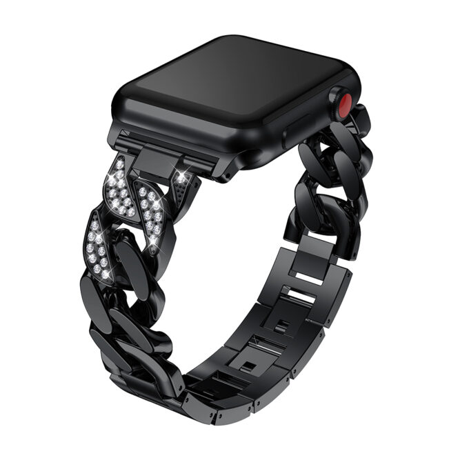 A.m33.mb Main Black StrapsCo Alloy Metal Link Watch Bracelet Band With Rhinestones For Apple Watch Series 1234 38mm 40mm 42mm 44mm