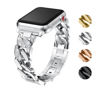 A.m33.ss Gallery Silver StrapsCo Alloy Metal Link Watch Bracelet Band With Rhinestones For Apple Watch Series 1234 38mm 40mm 42mm 44mm