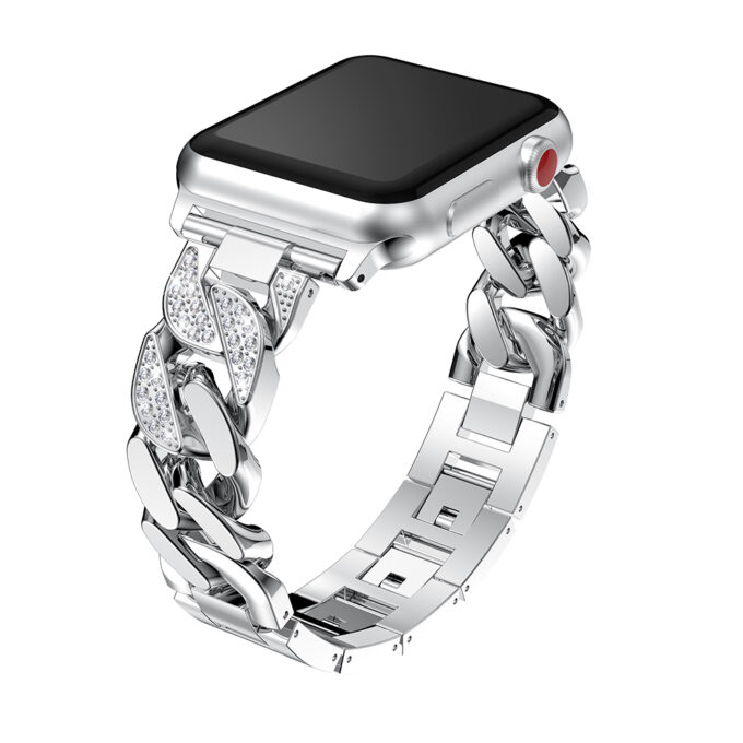 A.m33.ss Main Silver StrapsCo Alloy Metal Link Watch Bracelet Band With Rhinestones For Apple Watch Series 1234 38mm 40mm 42mm 44mm