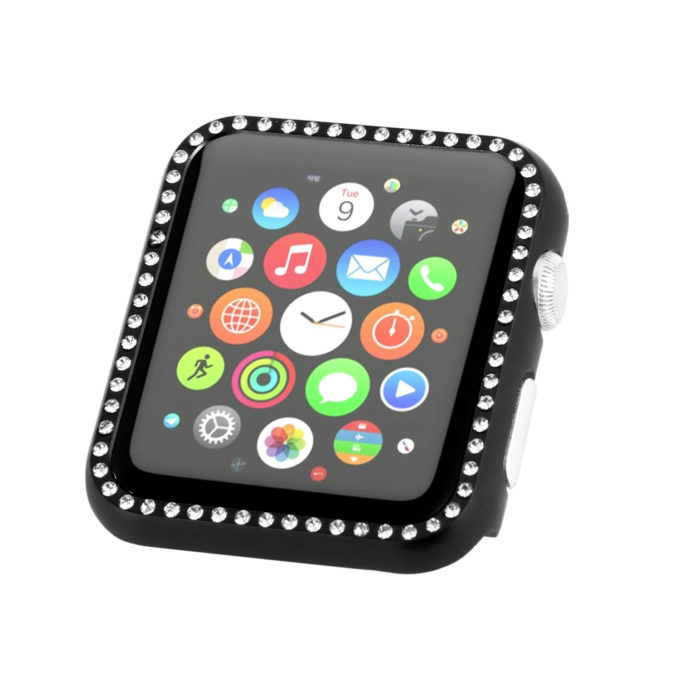 A.pc6.mb Main Black StrapsCo Alloy Metal Protective Case With Rhinestones For Apple Watch Series 1234 38mm 40mm 42mm 44mm