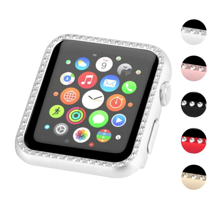 A.pc6.ss Gallery Silver StrapsCo Alloy Metal Protective Case With Rhinestones For Apple Watch Series 1234 38mm 40mm 42mm 44mm