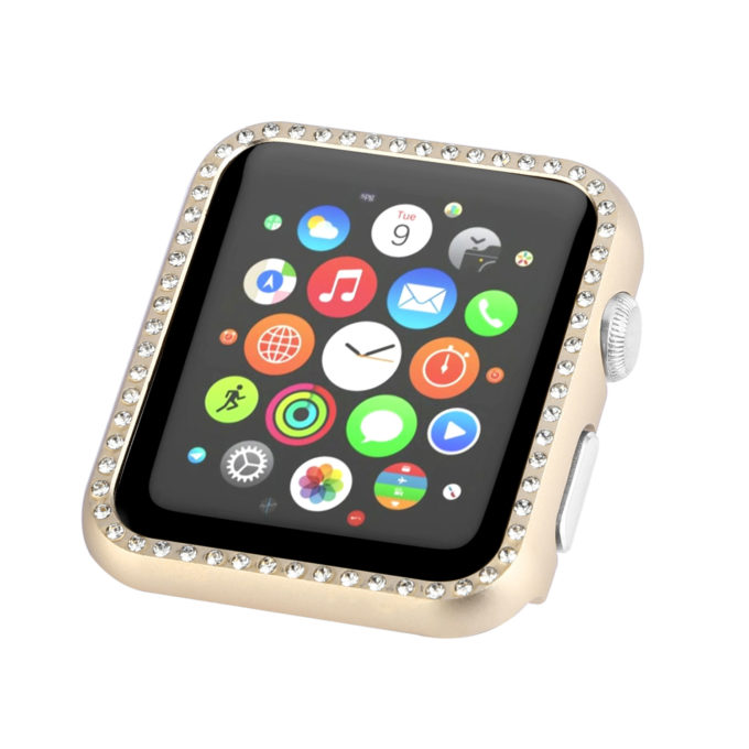 A.pc6.tg Main Retro Gold StrapsCo Alloy Metal Protective Case With Rhinestones For Apple Watch Series 1234 38mm 40mm 42mm 44mm