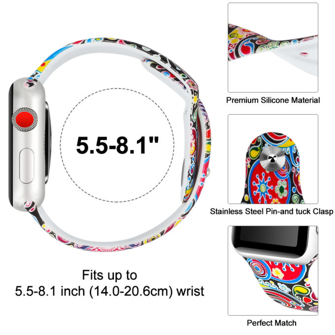 A.r4.a Diagram Psychedelic Flowers StrapsCo Silicone Rubber Colorful Pattern Watch Band Strap For Apple Watch Series 123 38mm 42mm