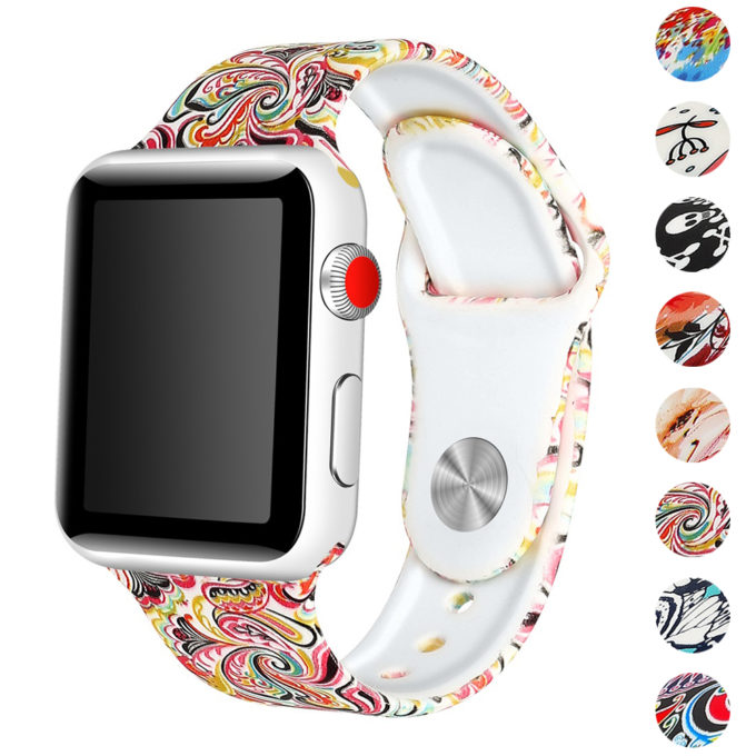 A.r4.c Gallery Paisley StrapsCo Silicone Rubber Colorful Pattern Watch Band Strap For Apple Watch Series 123 38mm 42mm