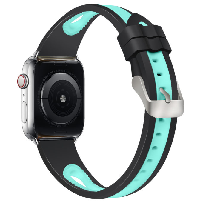 A.r7.1.11 Back Black & Turquoise StrapsCo Silicone Rubber Sport Watch Band Strap For Apple Watch Series 4 40mm 44mm