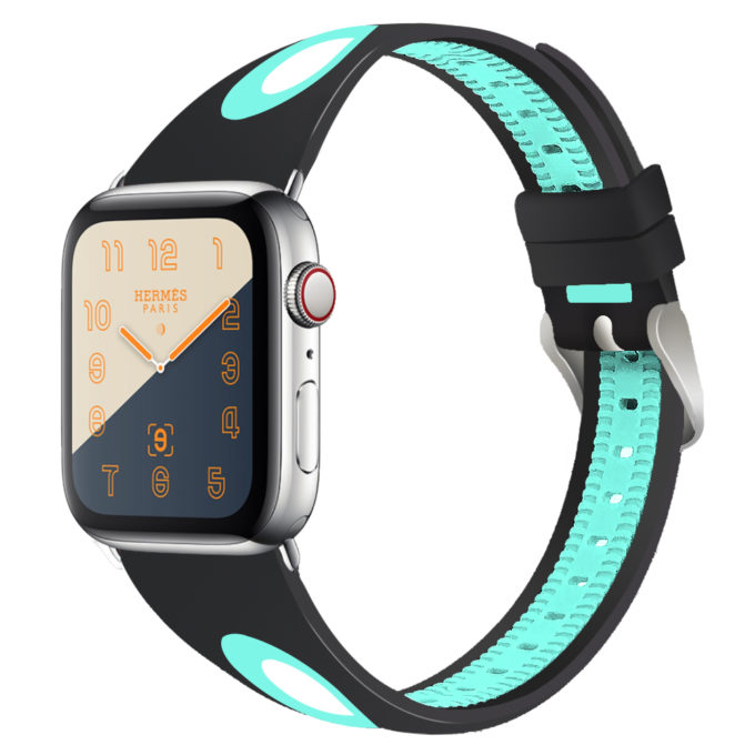A.r7.1.11 Main Black & Turquoise StrapsCo Silicone Rubber Sport Watch Band Strap For Apple Watch Series 4 40mm 44mm