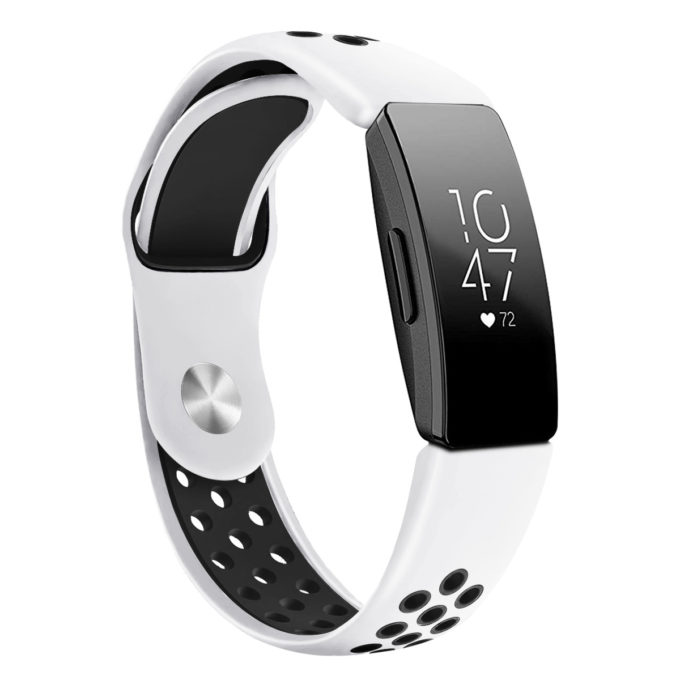 Fb.r45.22.1 Main White & Black StrapsCo Perforated Silicone Rubber Watch Band Strap For Fitbit Inspire & Inspire HR