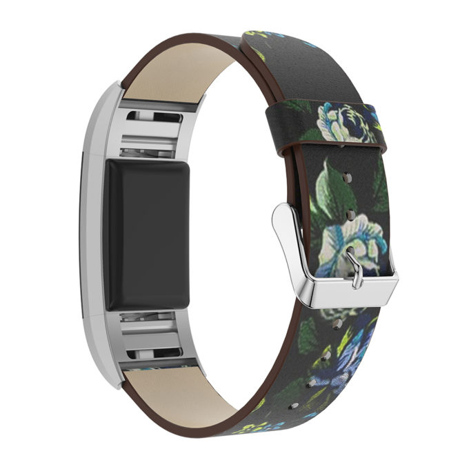 Fb.l7.1.5 Back Black & Blue Peonies StrapsCo Leather Watch Band Strap With Peonies Floral Pattern For Fitbit Charge 2