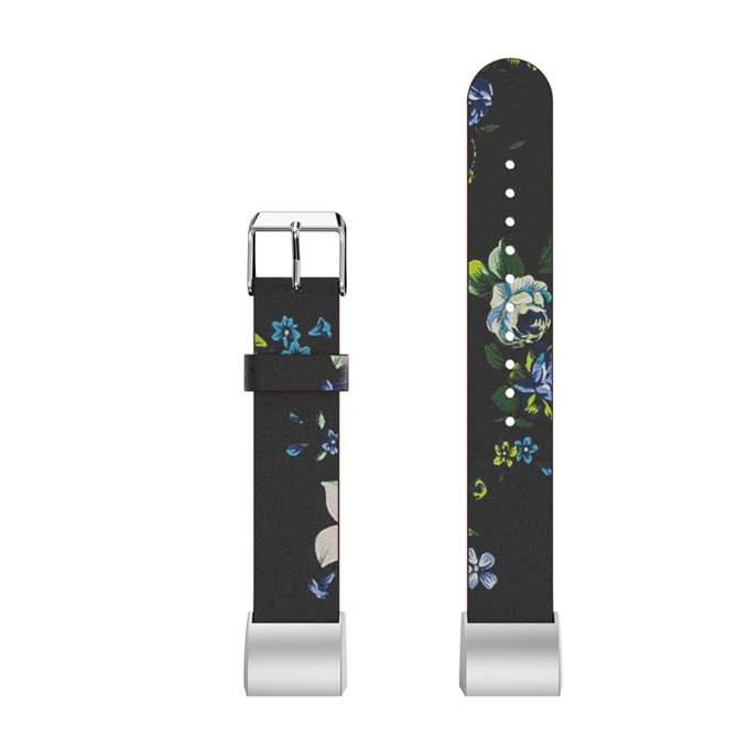Fb.l7.1.5 Up Black & Blue Peonies StrapsCo Leather Watch Band Strap With Peonies Floral Pattern For Fitbit Charge 2