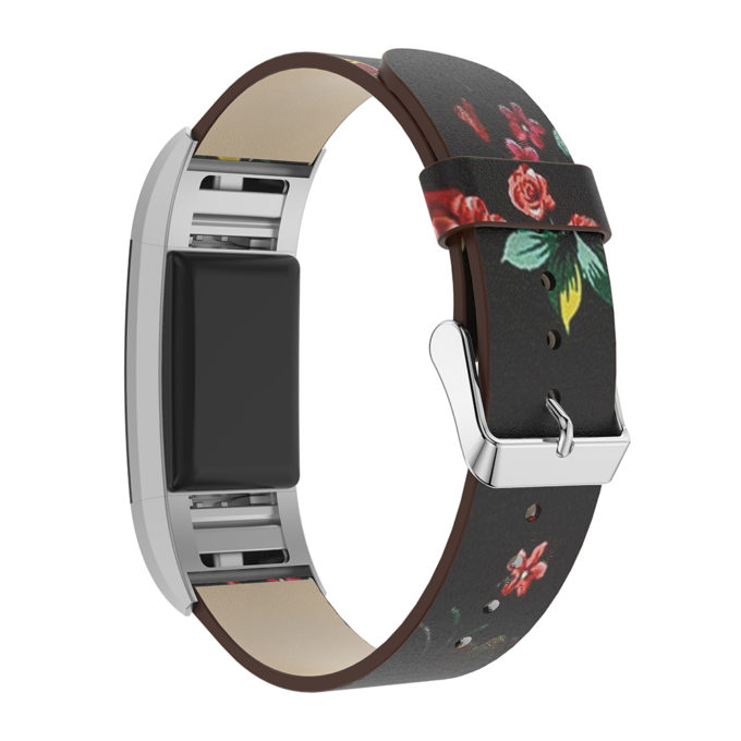 Fb.l7.1.6 Back Black & Red Peonies StrapsCo Leather Watch Band Strap With Peonies Floral Pattern For Fitbit Charge 2