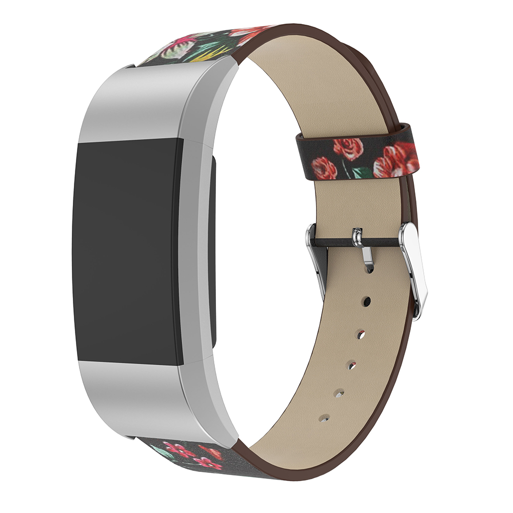 Fb.l7.1.6 Front Black & Red Peonies StrapsCo Leather Watch Band Strap With Peonies Floral Pattern For Fitbit Charge 2