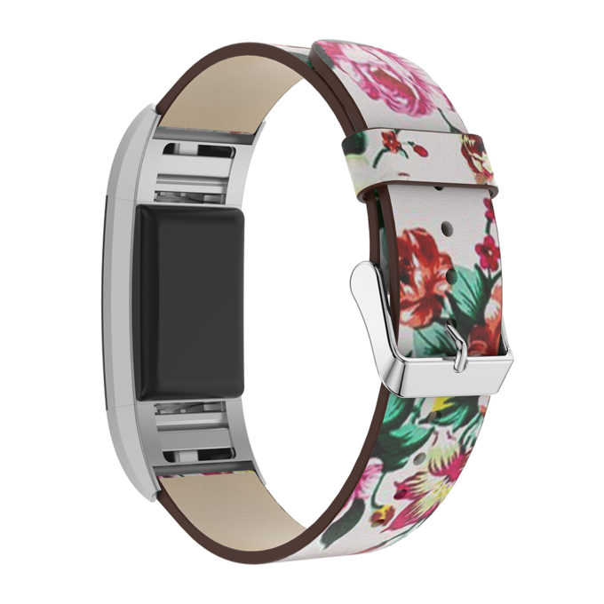 Fb.l7.22.6 Back White & Red Peonies StrapsCo Leather Watch Band Strap With Peonies Floral Pattern For Fitbit Charge 2