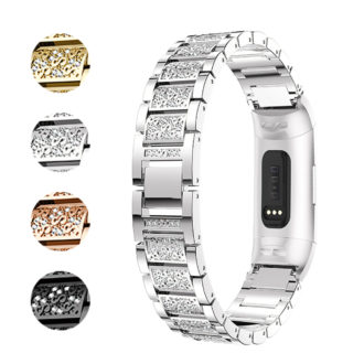 Fb.m71.ss Gallery Silver StrapsCo Block Link Alloy Watch Bracelet Band Strap With Rhinestones For Fitbit Charge 3