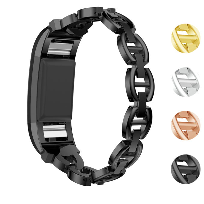 Fb.m75.mb Gallery Black StrapsCo Alloy Watch Bracelet Band Strap With Rhinestones For Fitbit Charge 2