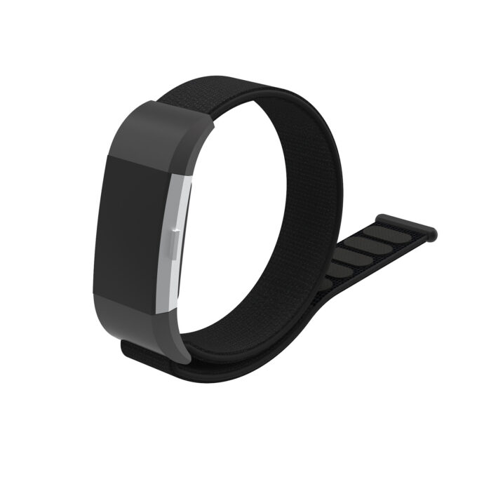 Fb.ny6.1 Front Black StrapsCo Woven Nylon Watch Band Strap For Fitbit Charge 2
