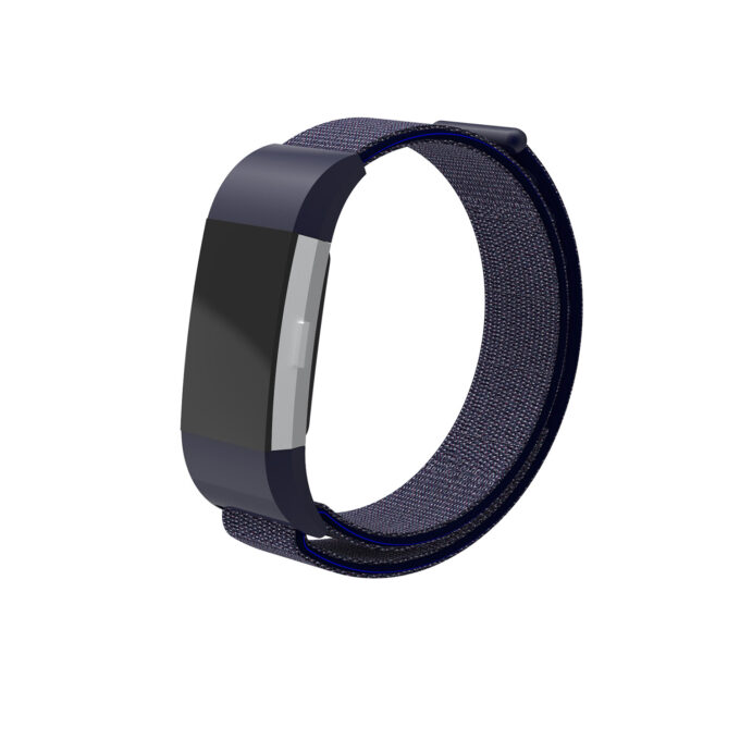 Fb.ny6.5.7 Front Navy Blue & Grey StrapsCo Woven Nylon Watch Band Strap For Fitbit Charge 2