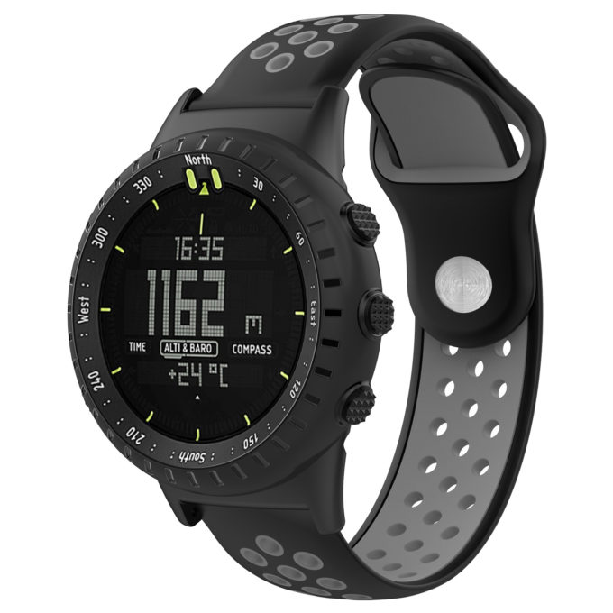 Su.r21 Main Black & Grey StrapsCo Perforated Silicone Rubber Watch Band Strap Compatible With Suunto Core