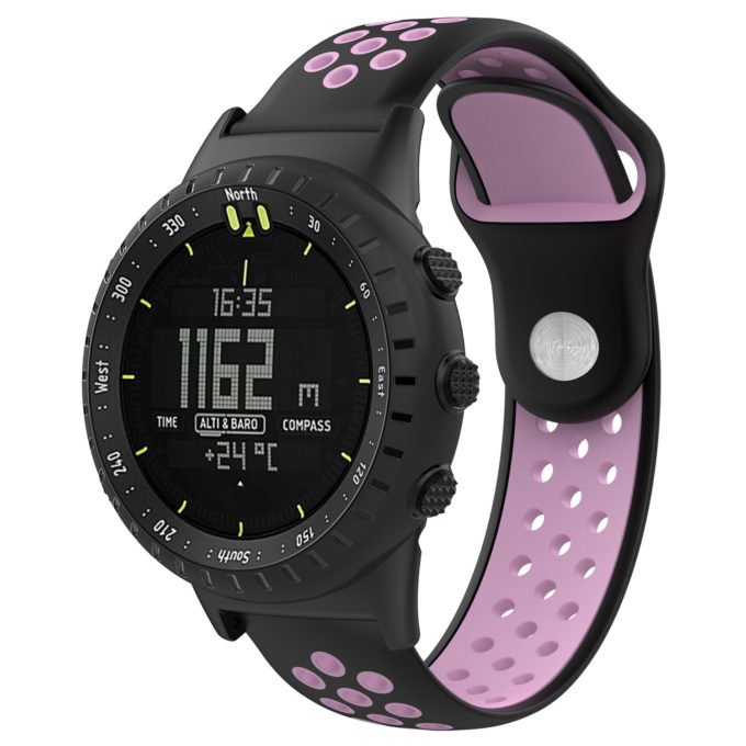 Su.r21 Main Black & Pink StrapsCo Perforated Silicone Rubber Watch Band Strap Compatible With Suunto Core