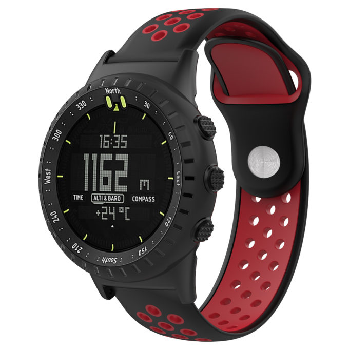 Su.r21 Main Black & Red StrapsCo Perforated Silicone Rubber Watch Band Strap Compatible With Suunto Core