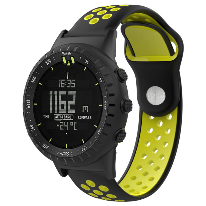 Su.r21 Main Black & Yellow StrapsCo Perforated Silicone Rubber Watch Band Strap Compatible With Suunto Core
