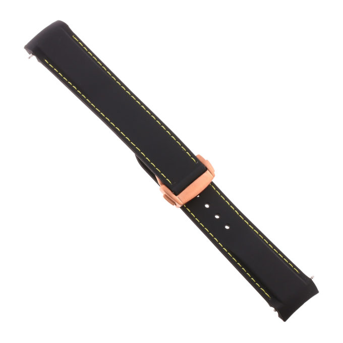 Rom4.1.10.rg Angle Black & Yellow Strapsco Silicone Rubber Watch Band For Omega Seamaster Planet Ocean With Rose Gold Clasp
