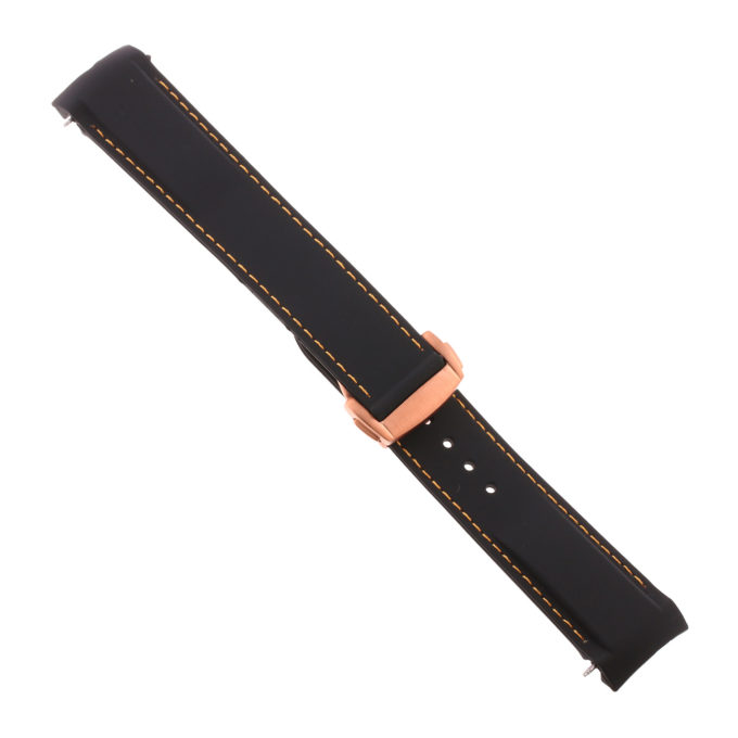 Rom4.1.12.rg Angle Black & Orange Strapsco Silicone Rubber Watch Band For Omega Seamaster Planet Ocean With Rose Gold Clasp