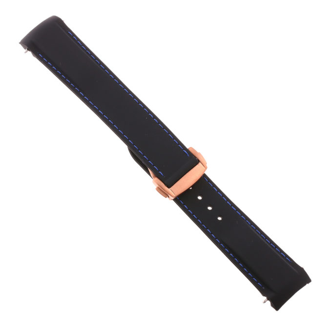 Rom4.1.5.rg Angle Black & Blue Strapsco Silicone Rubber Watch Band For Omega Seamaster Planet Ocean With Rose Gold Clasp
